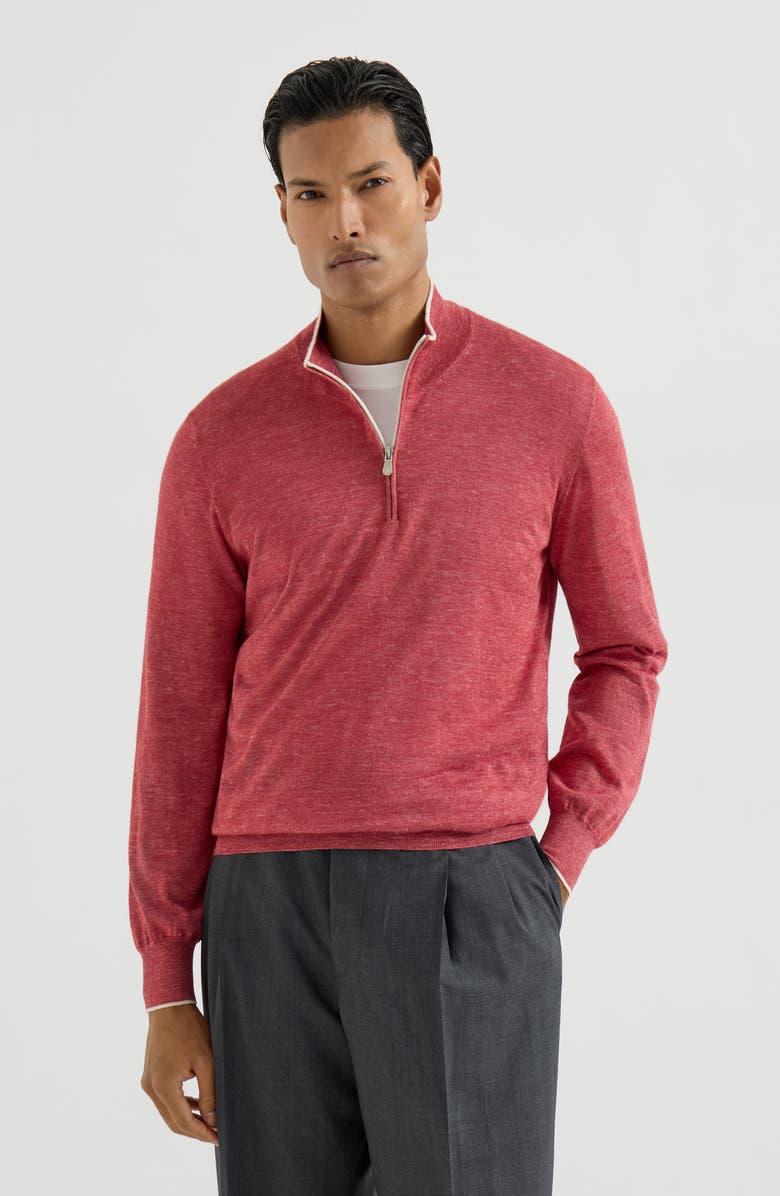 Brunello Cucinelli Sweater with half zipper, Main, color, Strawberry