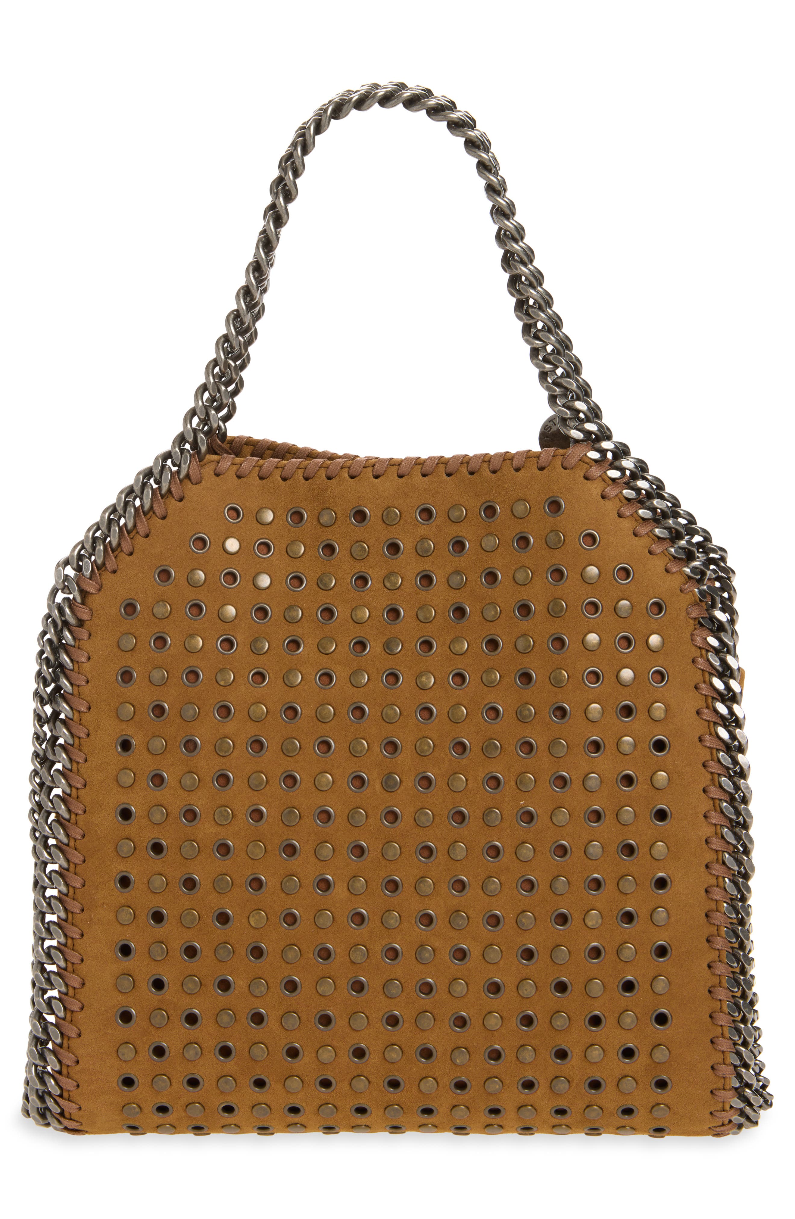 Mini Falabella Studded Faux Suede Tote, Alternate, color, BRANDY