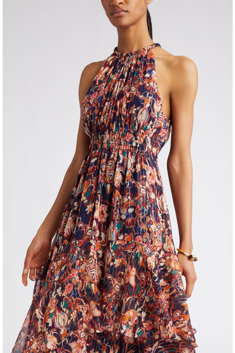 Elaine Tiered Silk Blend Dress, Alternate, color, PORT WINE MULTI