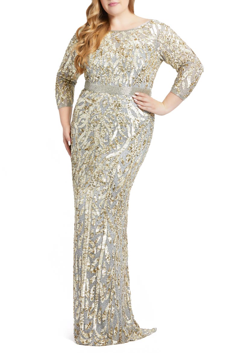 Beaded Evening Dress, Main, color, PLATINUM