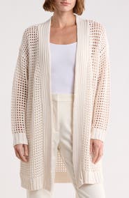 T Tahari Open Front Cotton Blend Long Cardigan