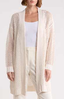 T Tahari Open Front Cotton Blend Long Cardigan