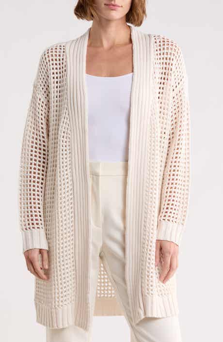 T Tahari Open Front Cotton Blend Long Cardigan