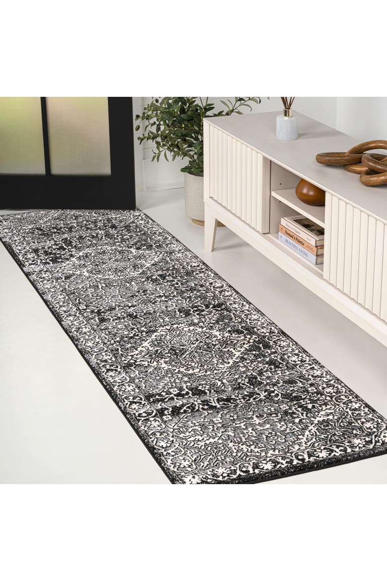 Modern Persian Vintage Medallion Area Rug, Alternate, color, Black