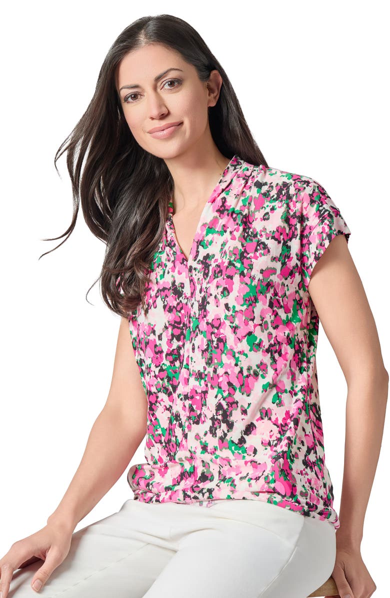 KASPER Printed Cap Sleeve Funnel Neck Jersey Top, Alternate, color, 