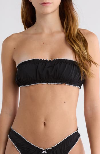Pacsun Arriety Shirred Bandeau Bikini Top In Gray