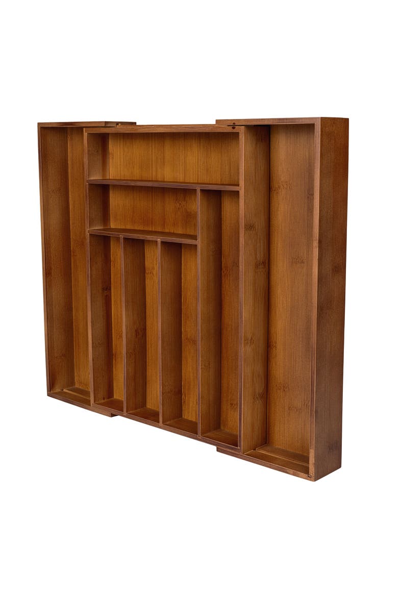 Hudson Modern Farmhouse Handcrafted  Expandable 8-Slot Kitchen Drawer Organizer, Main, color, Brown