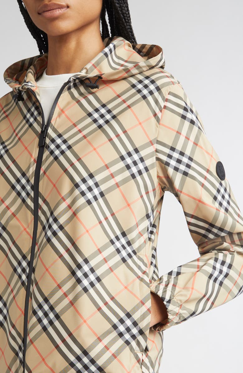 Burberry Check Hooded Jacket, Alternate, color, Sand Ip Check