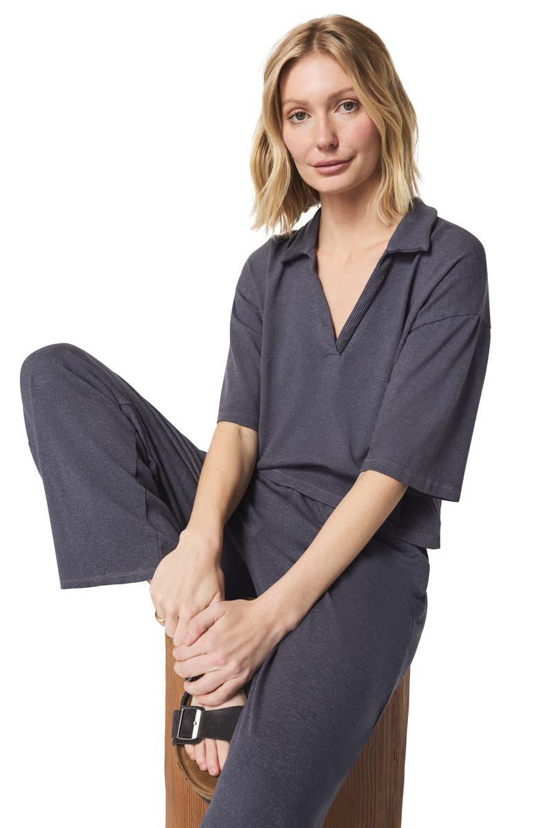 Splendid Brooke Johnny Collar Top, Alternate, color, Ash Navy