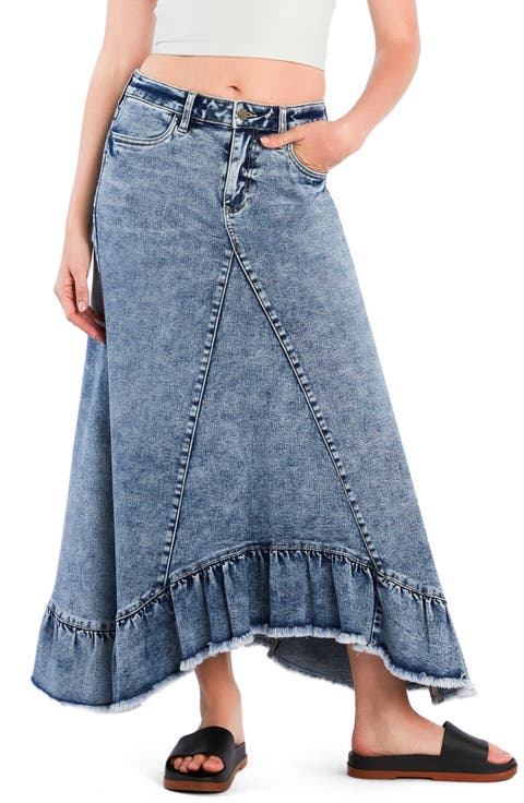 Pieced Ruffle Denim Maxi Skirt