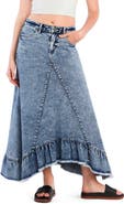 Wash Lab Denim Pieced Ruffle Denim Maxi Skirt