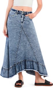 Wash Lab Denim Pieced Ruffle Denim Maxi Skirt