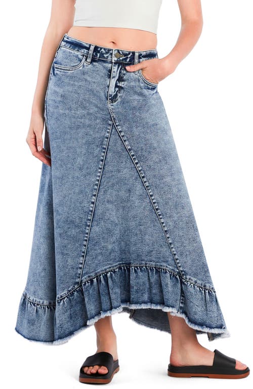WASH LAB DENIM WASH LAB DENIM PIECED RUFFLE DENIM MAXI SKIRT