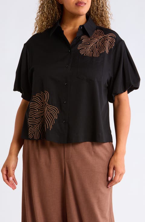 Drop Shoulder Bubble Sleeve Top (Plus)