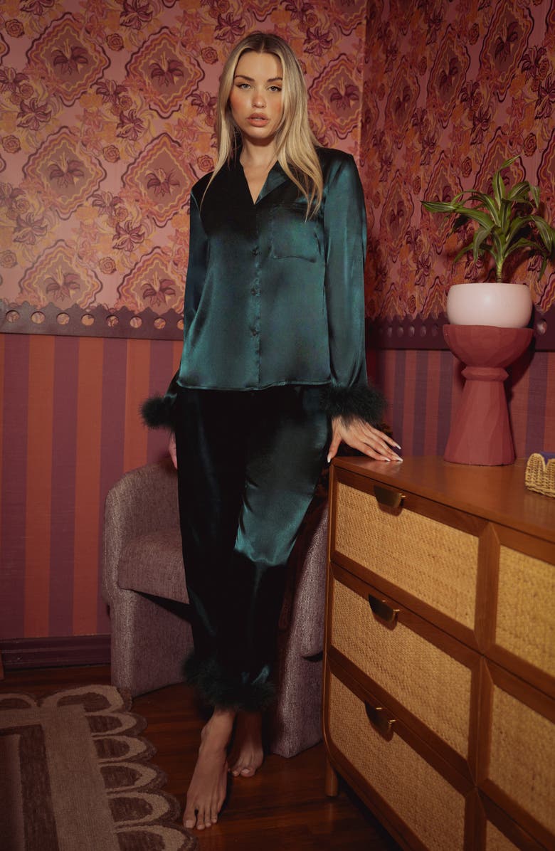 In Bloom by Jonquil Rory Feather Trim Satin Pajamas, Alternate, color, 