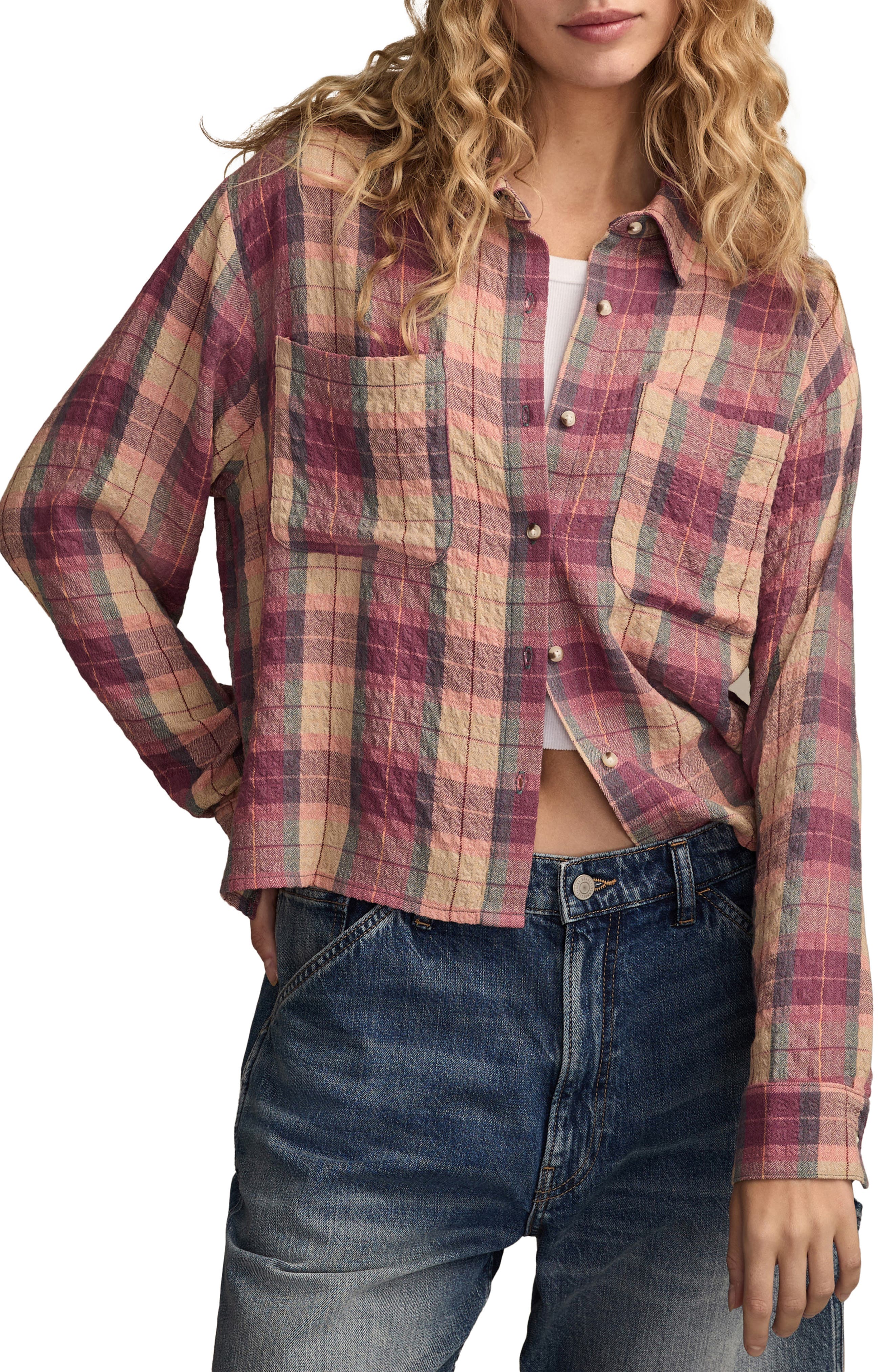 Plaid Crop Button-Up Shirt - image 5