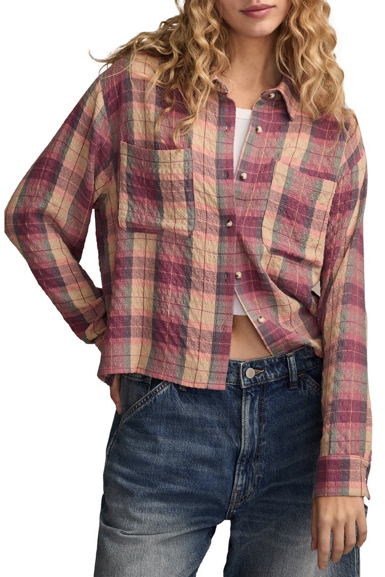 Plaid Crop Button-Up Shirt, Main, color, PINK MULTI PLAID