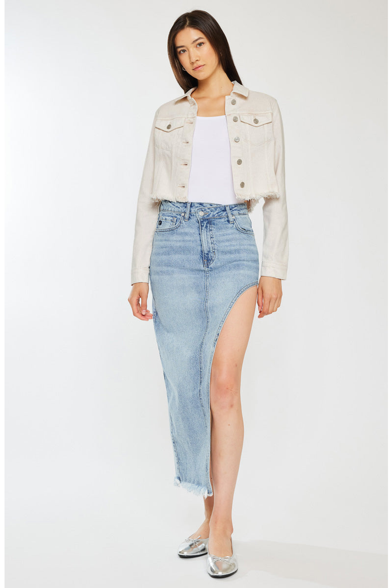 Ellie Cropped Denim Jacket, Alternate, color, Ecru
