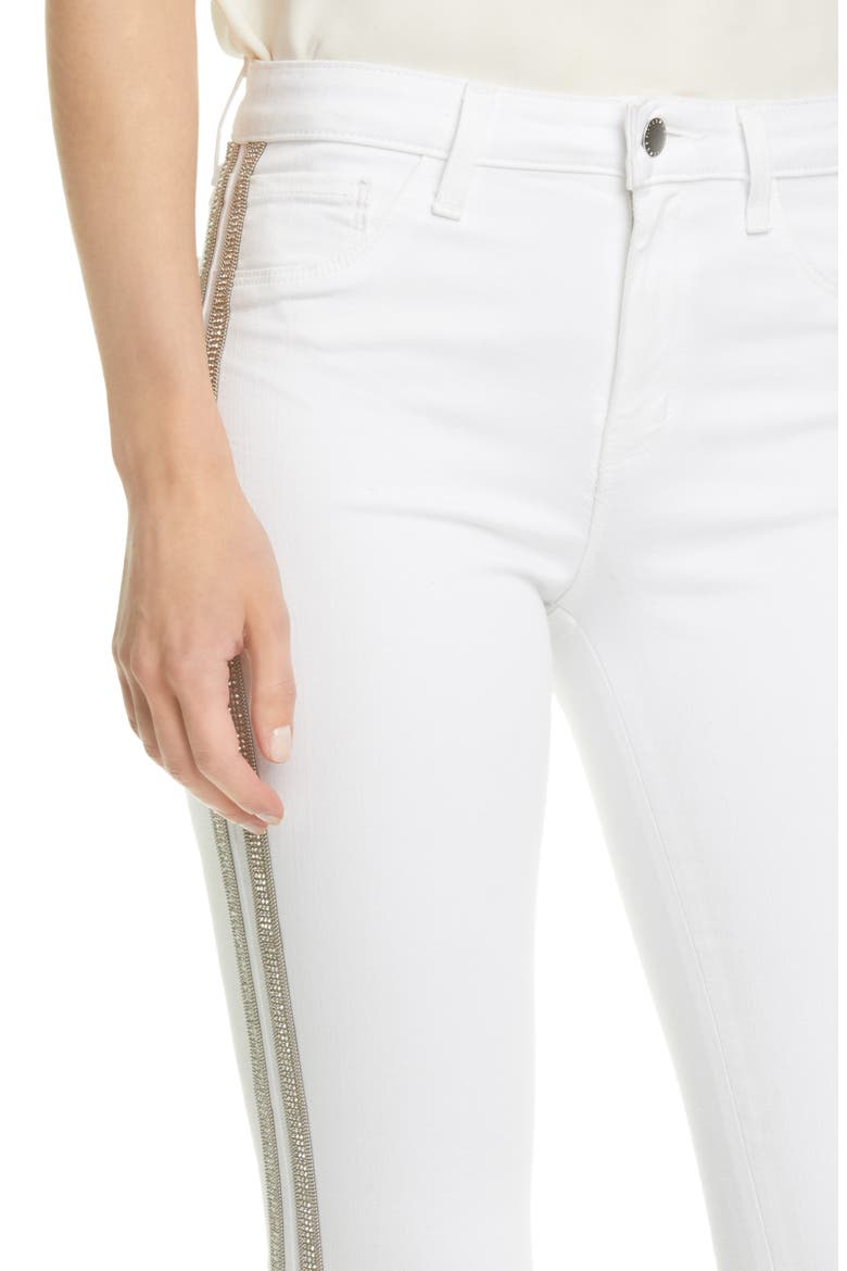 Margot Crystal Side Stripe High Waist Skinny Jeans, Alternate, color, BLANC