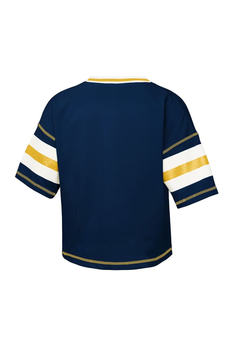 Girls Youth Outerstuff Navy Michigan Wolverines Gridiron Jersey V-Neck T-Shirt, Alternate, color, Navy