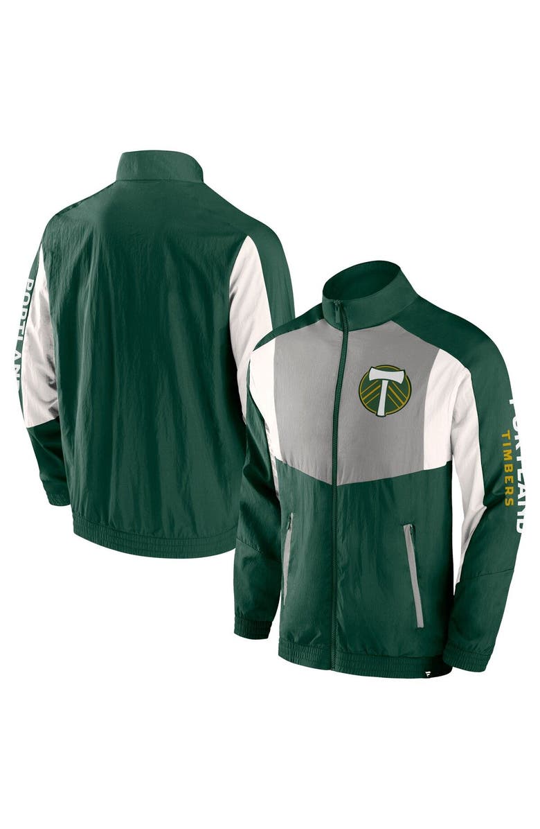 FANATICS Men's Fanatics Branded  Green Portland Timbers Net Goal Raglan Full-Zip Track Jacket, Main, color, 