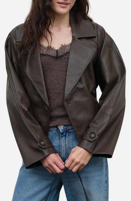 Faux Leather Trench Jacket