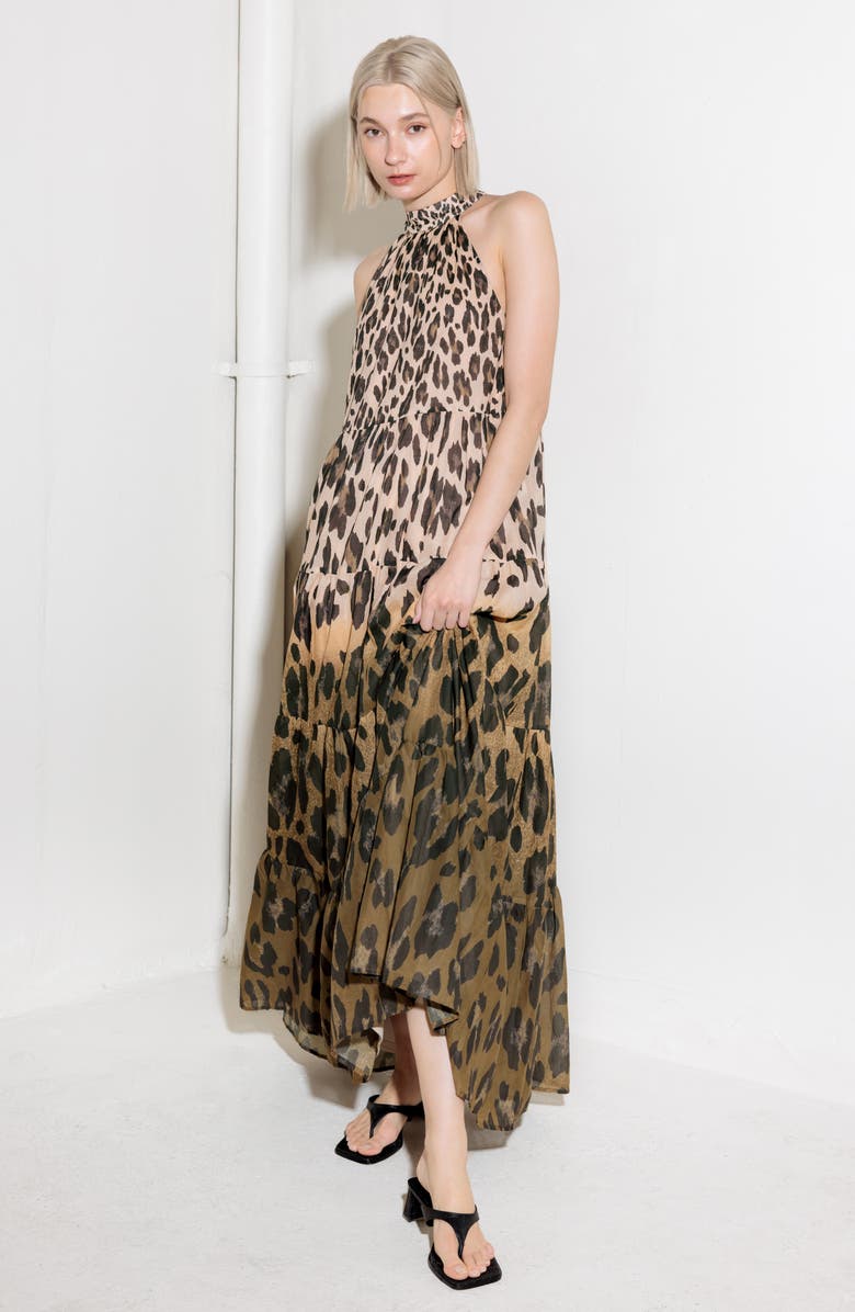 FREEMARKET Leopard Print Tiered Maxi Dress, Alternate, color, 