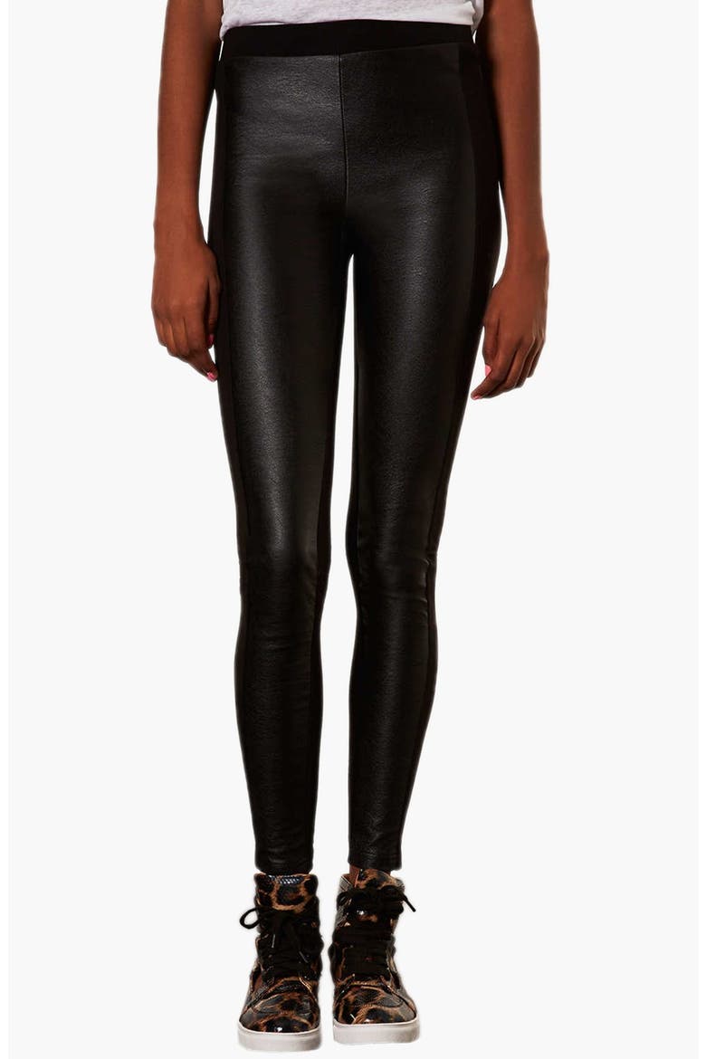 Faux Leather Front Leggings, Main, color, BLACK