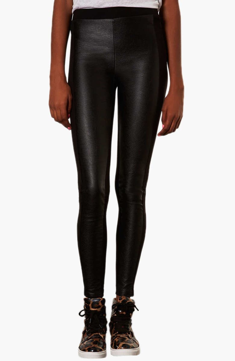 Topshop Faux Leather Front Leggings, Main, color, 