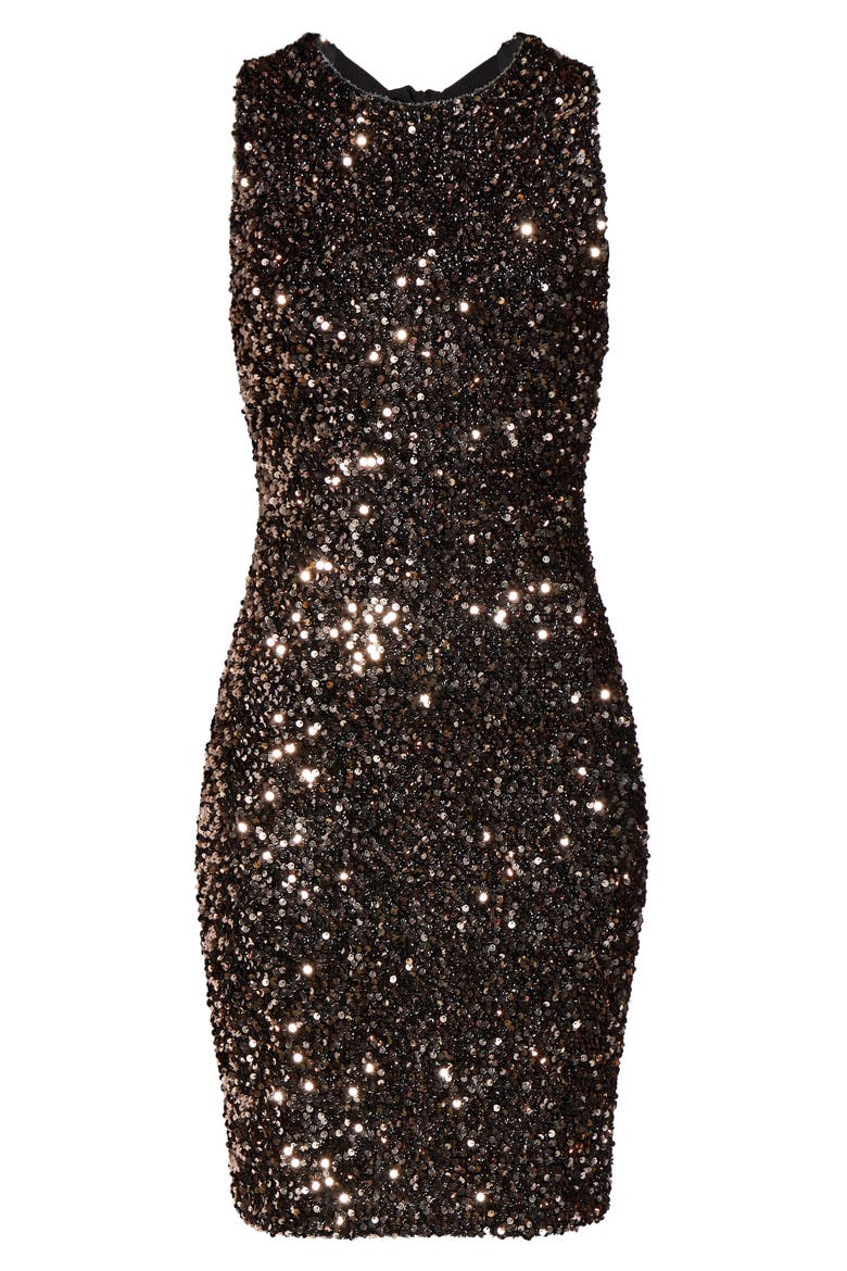 Sequin Sleeveless Shift Dress, Alternate, color, BRONZE