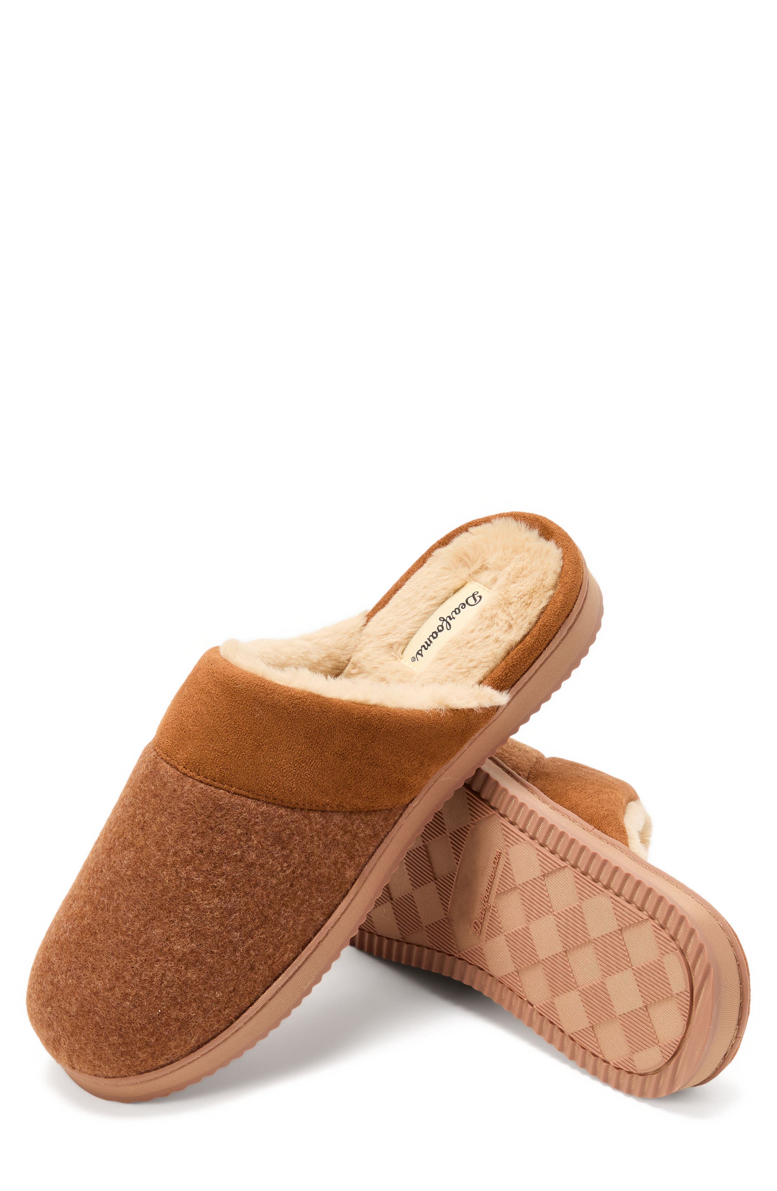 DEARFOAMS Owen Faux Fur Lined Scuff Slipper, Alternate, color, Chestnut