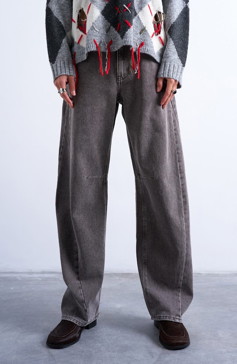 Topshop Barrel Leg High Waist Jeans, Main, color, Grey