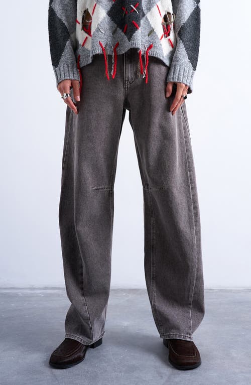 Topshop Barrel Leg High Waist Jeans In Gray