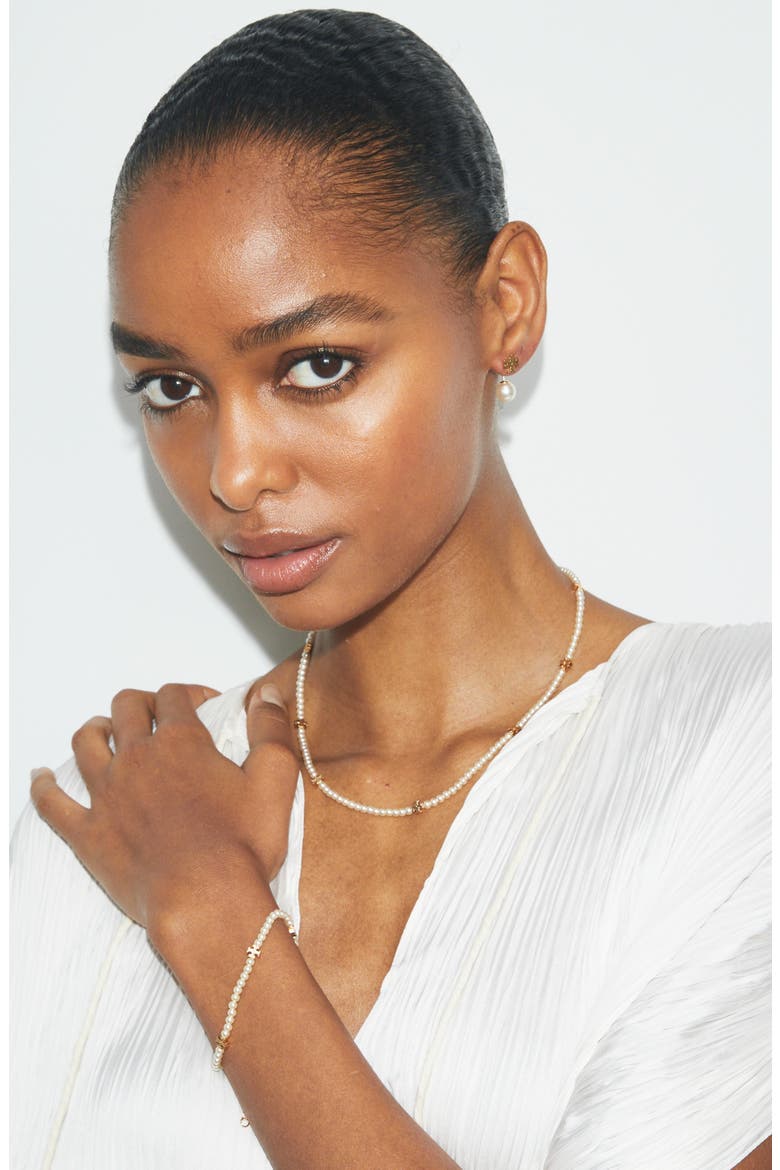 Kira Faux Pearl Bracelet, Alternate, color, TORY GOLD / PEARL