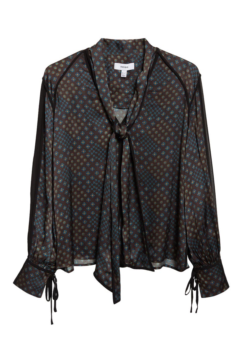 Eddie Foulard Print Tie Front Button-Up Shirt, Alternate, color, NAVY