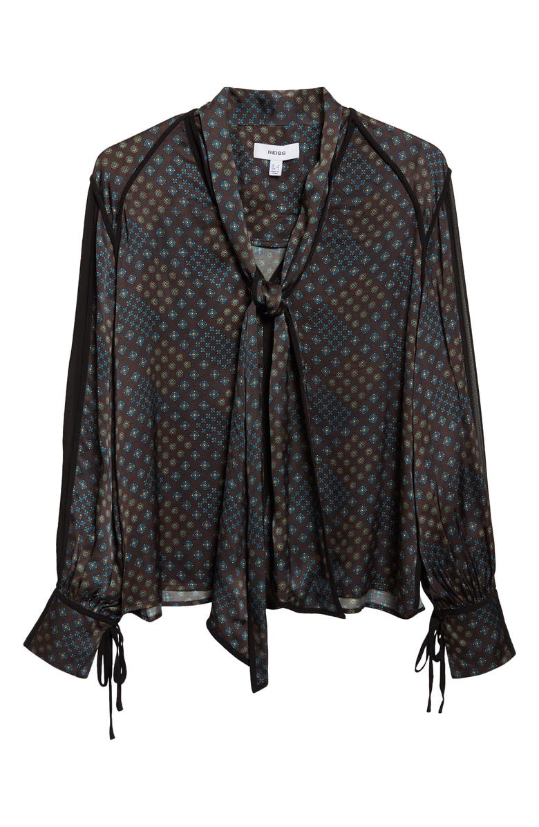 Reiss Eddie Foulard Print Tie Front Button-Up Shirt, Main, color, Navy