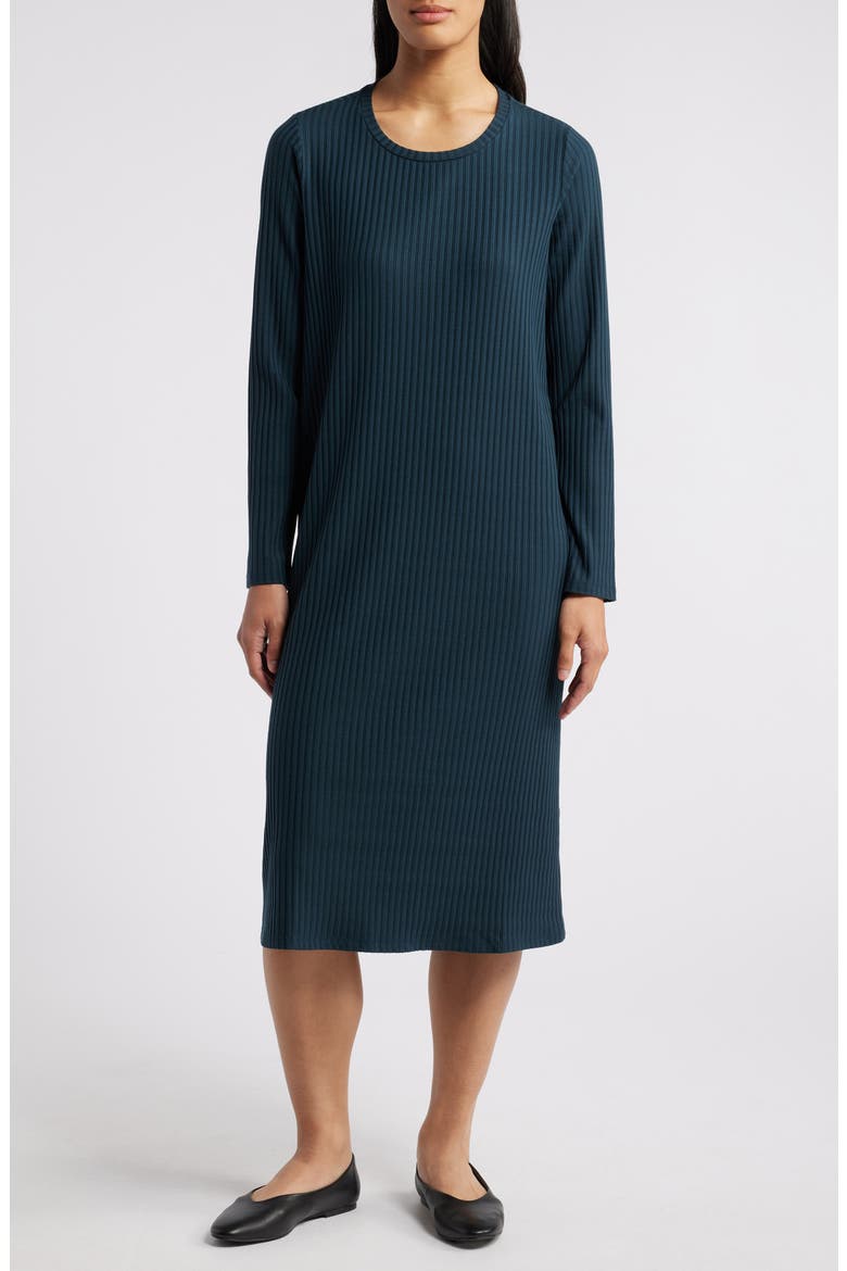 Long Sleeve Rib Dress, Alternate, color, DEEP ADRIATIC