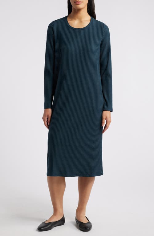 Eileen Fisher Long Sleeve Rib Dress In Deep Adriatic