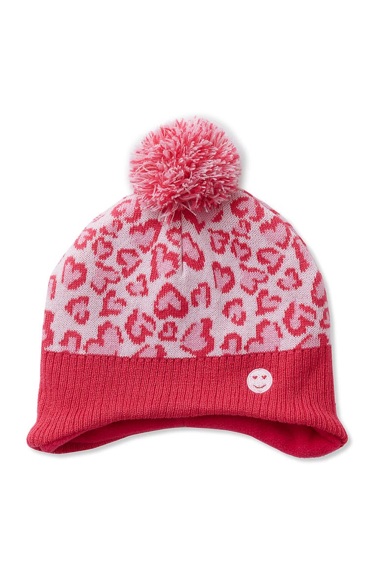 Lands' End Kids Earflap Hat, Main, color, Cheetah Hearts/Raspberry