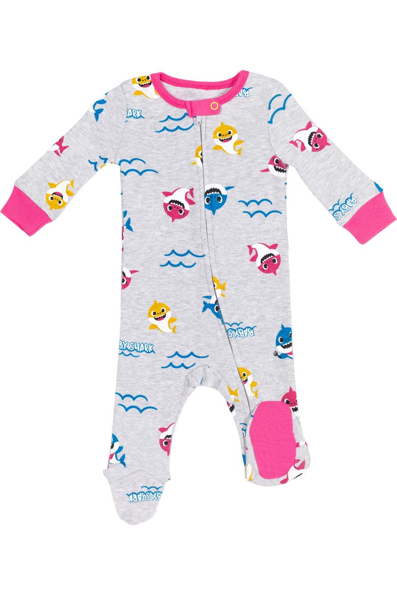 Baby Shark 2-Pack Zip-Up Footed Sleep N Play, Alternate, color, Pink Heather Grey