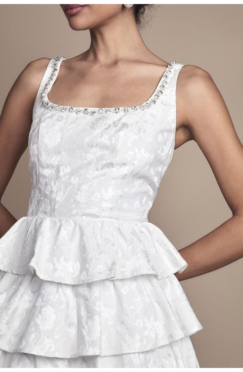 Coast Ruffle Hem Mini Wedding Dress, Alternate, color, Ivory