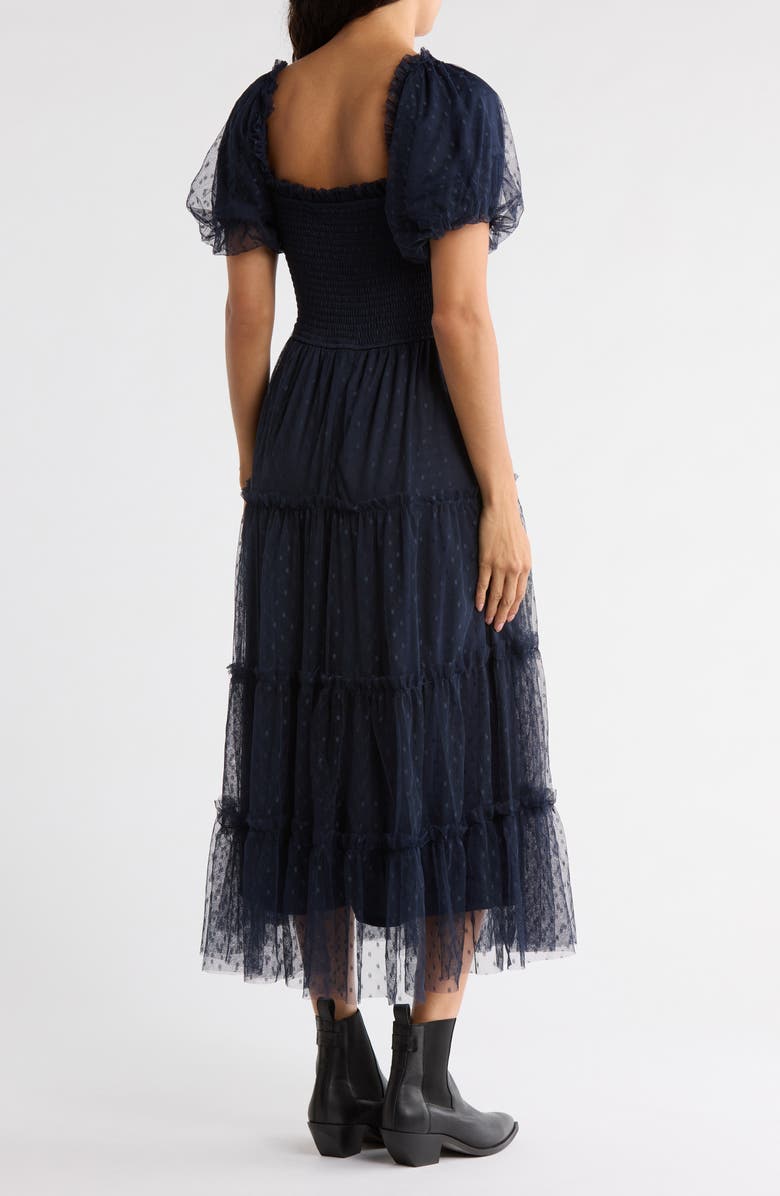 Blu Pepper Puff Sleeve Midi Dress, Alternate, color, Navy