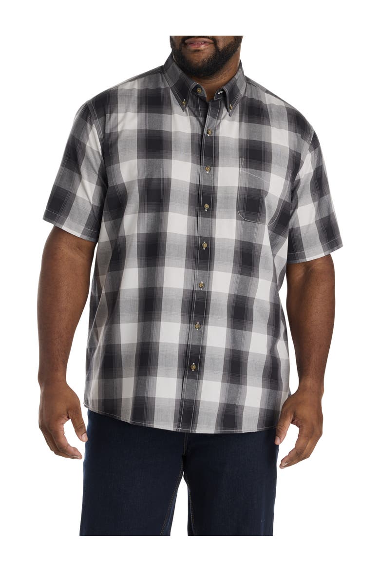 Big & Tall Easy-Care Lrg Plaid Sport Shirt, Main, color, BLACK
