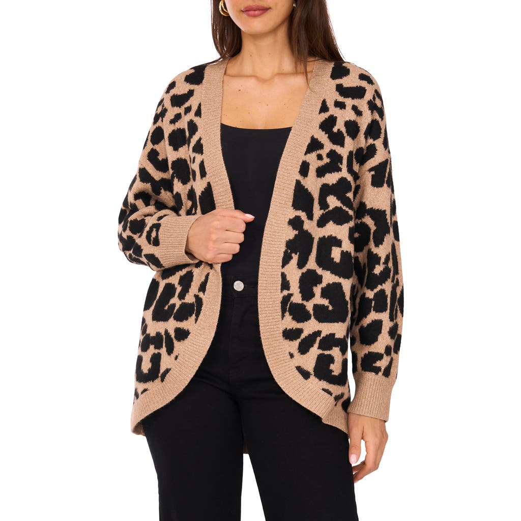 Vince Camuto Leopard Jacquard Cardigan In Brown