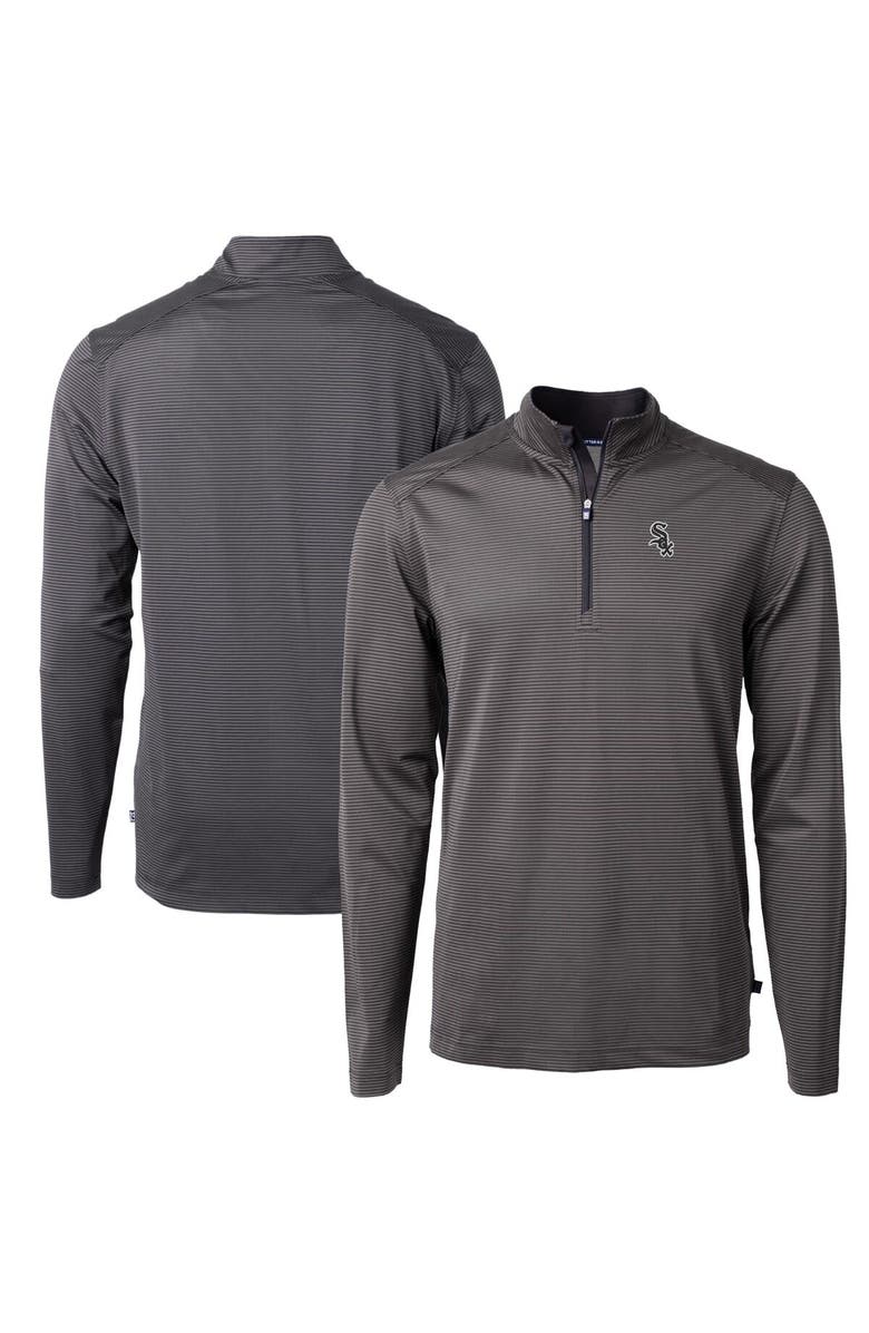 Cutter & Buck Men's Cutter & Buck Black/Gray Chicago White Sox Virtue Eco Pique Micro Stripe Recycled Quarter-Zip Pullover Top, Main, color, 