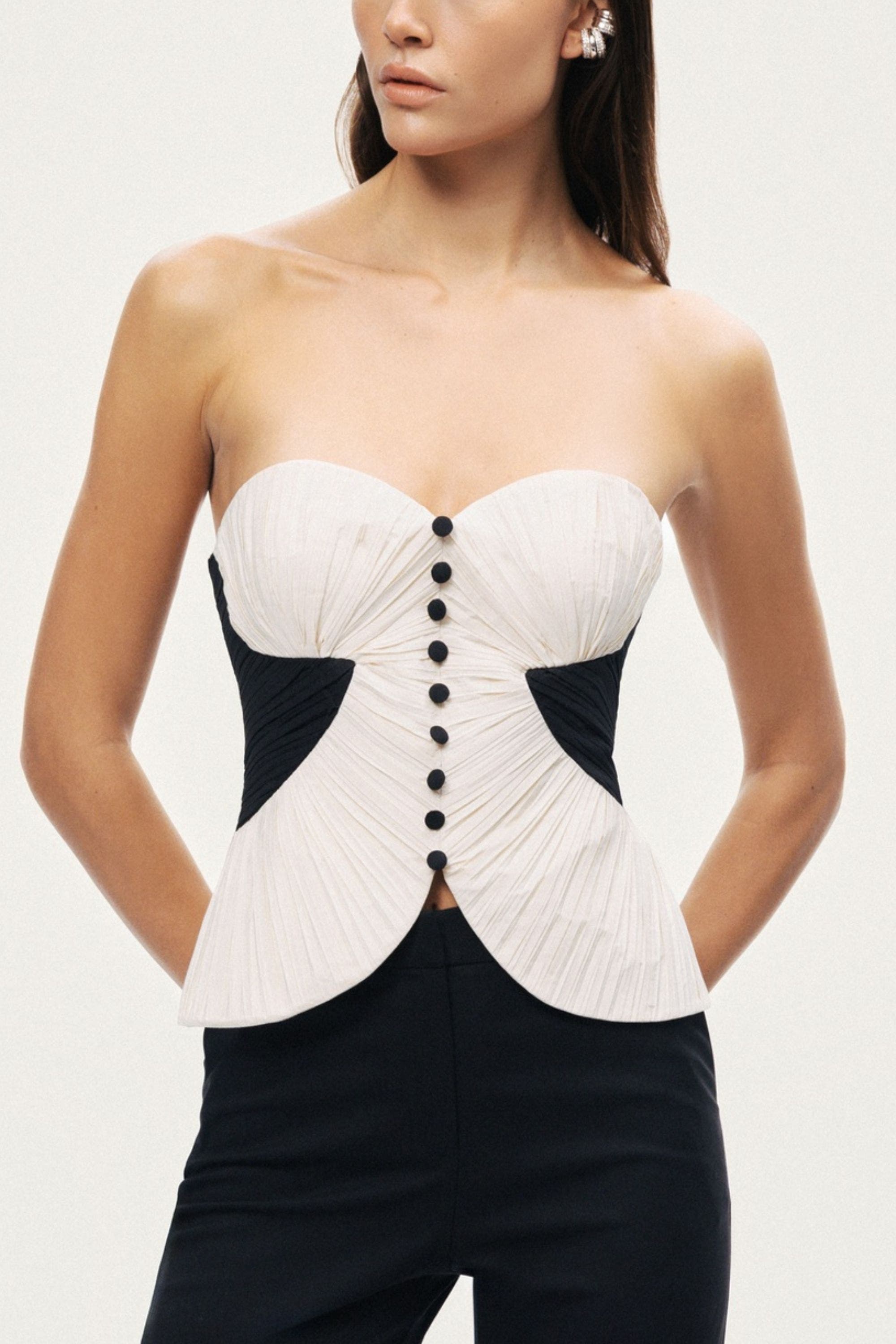 Structured Strapless Contrast Bustier Top - image 2