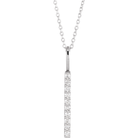 1/6 CT Natural Diamond Vertical Bar 16-18" Necklace in 14K Gold