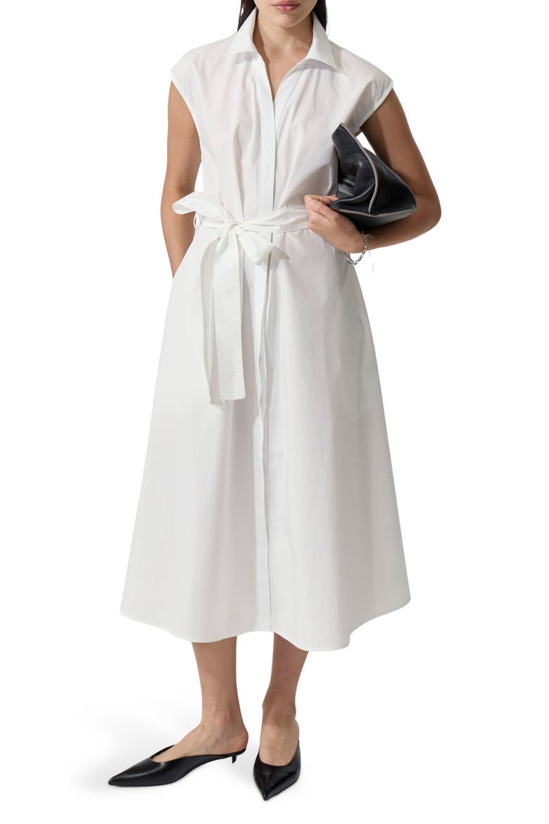 Imola Tie Waist Sleeveless Shirtdress, Main, color, OFF WHITE