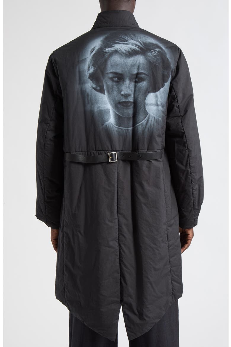 Leather Trim Insulated Cotton Coat, Alternate, color, BLACK