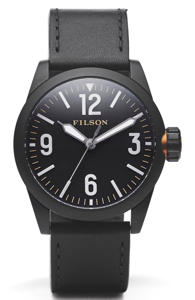 Filson Field Leather Strap Watch, 41mm, Main, color, 
